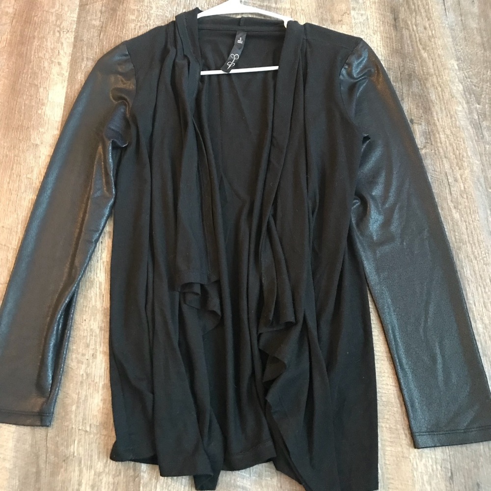 Black sweater with pleather sleeves